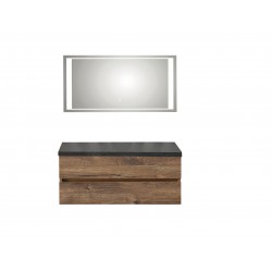 Pelipal meuble de salle de bain avec miroir de luxe et sans vasque Cento120 - chêne foncé/ardoise noire