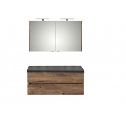 Pelipal meuble de salle de bain avec armoire miroir et sans vasque Cento120 - chêne foncé/ardoise noire