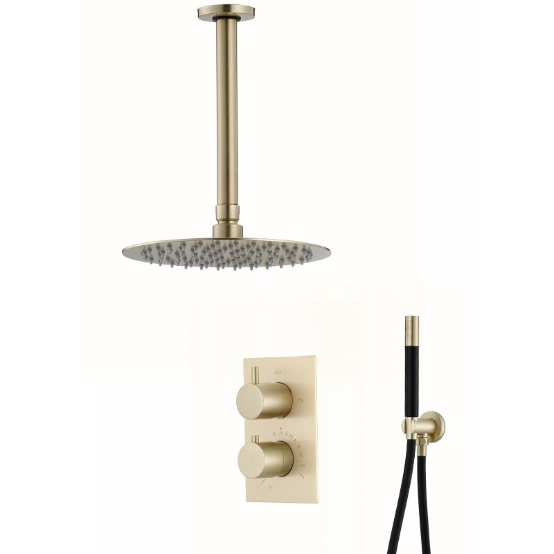 Banio Brass Pro douche de pluie encastrable avec bras au plafond et douche de tête 20 cm laiton brossé / or mat