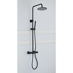 Banio Nero douche pluie en saillie noir mat 20cm avec robinet thermostatique et douchette bâton