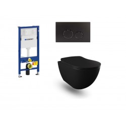 Geberit Pack Banio Design wc suspendu noir mat rimless avec Duofix delta et touche Noir mat complet