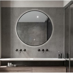 Banio Circle Black miroir rond avec éclairage LED 80cm avec miroir chauffant noir mat