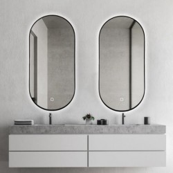 Lot de 2 miroirs ovales Banio Parma Noir avec éclairage LED et miroir chauffant 100x50cm