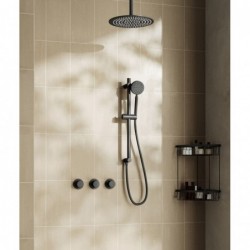 Douche à encastrer Banio Plus avec tête de douche de 20 cm, bras au plafond et barre de douche noire mat