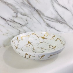 Banio Raja vasque 40cm blanc aspect marbre doré