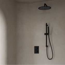 Douche à encastrer Banio Nero avec tête de douche de 20 cm, bras mural et barre de douche noire mat