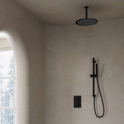 Douche à encastrer Banio Nero avec tête de douche de 20 cm, bras au plafond et barre de douche noire mat