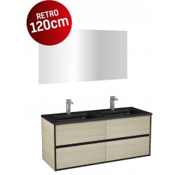 Pack meuble avec vasque noir mat de 120 cm meuble 2 tiroirs chêne et Miroir chêne de 120 cm